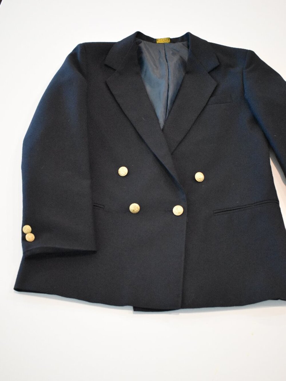 Class Club by Dillard's Navy Wool Blend Double Breasted Blazer Gold Button Sz 16